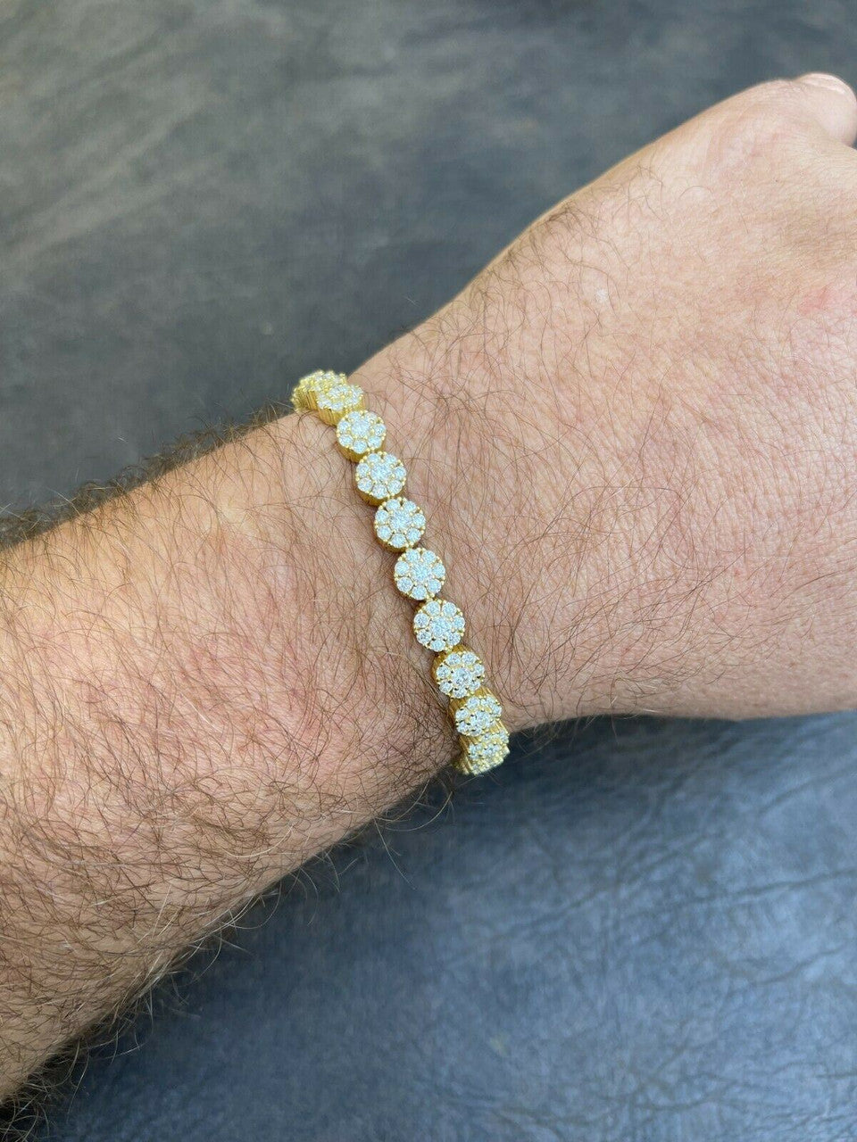 HarlemBling Real 9.5CT MOISSANITE 14k Gold Vermeil Iced Flooded Out Cluster Tennis Bracelet