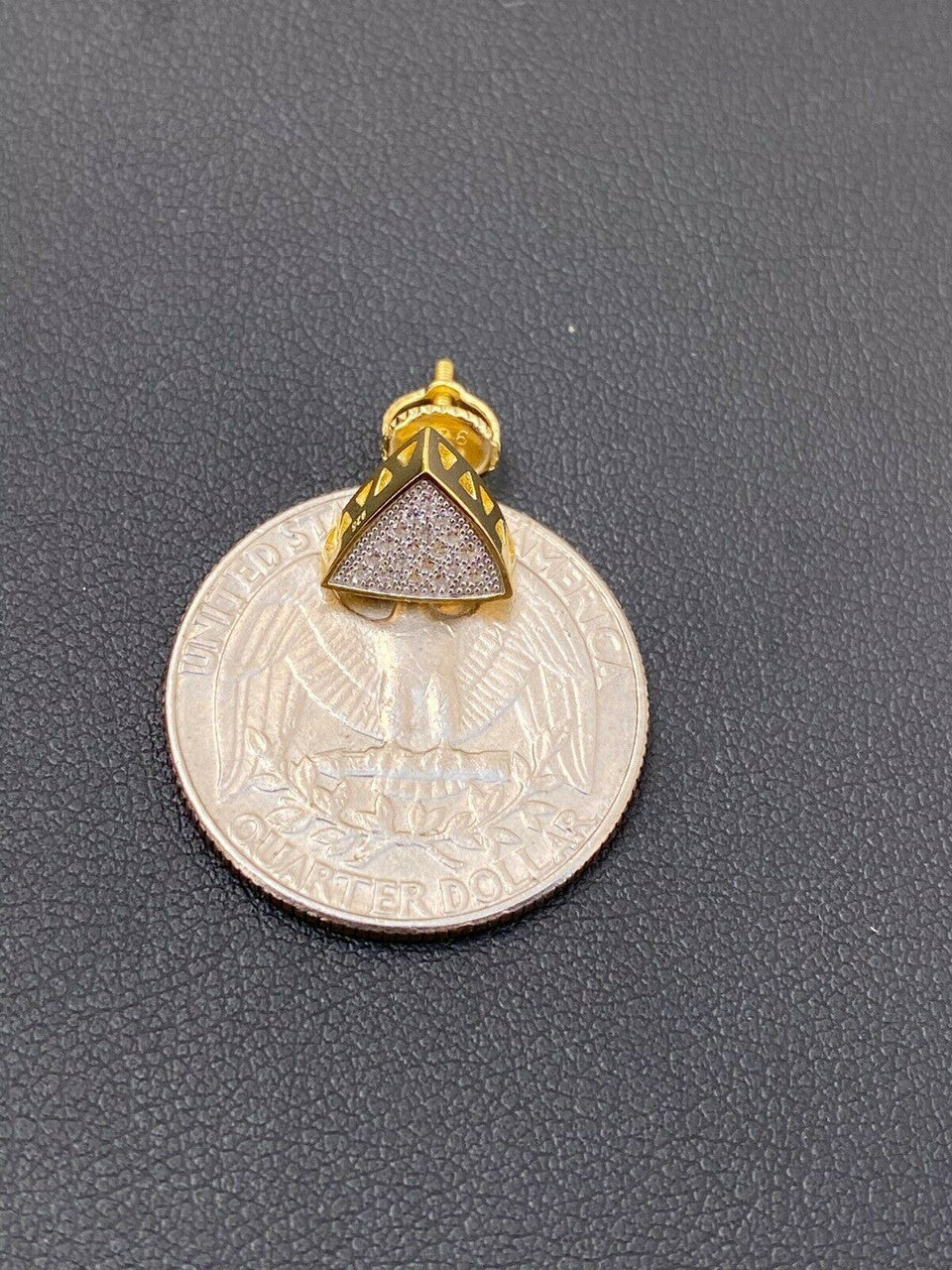 HarlemBling Real 925 Silver 14k Gold Fill Iced Triangle Diamond Hip Hop Earrings Studs 10mm