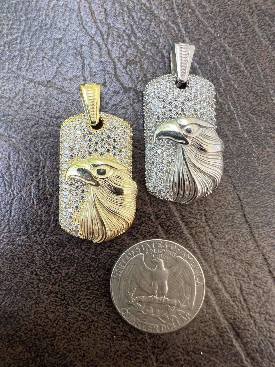 HarlemBling Real 925 Silver / 14k Gold Plated American Bald Eagle Bird Pendant Necklace Iced