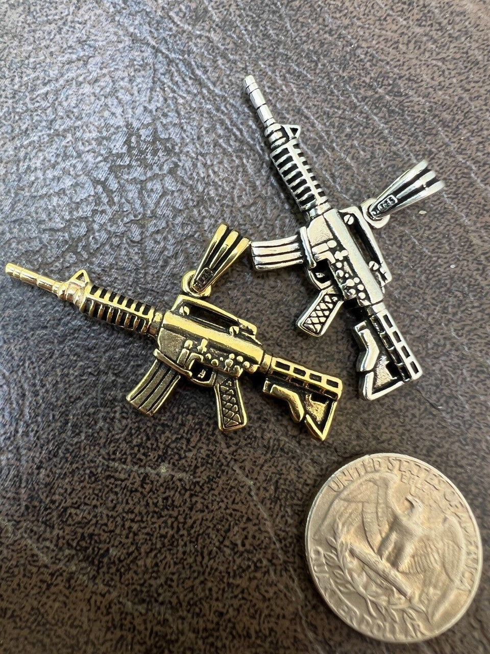 HarlemBling Real 925 Silver / 14k Gold Plated AR Gun Rifle Pendant Necklace Military Charm