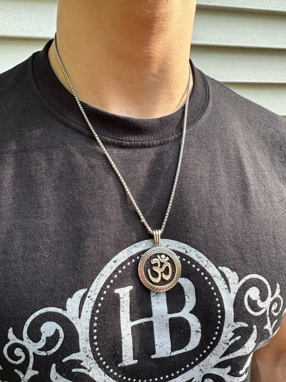 HarlemBling Real 925 Silver / 14k Gold Plated Ohn Hindu Om Big 1" Medallion Pendant Necklace