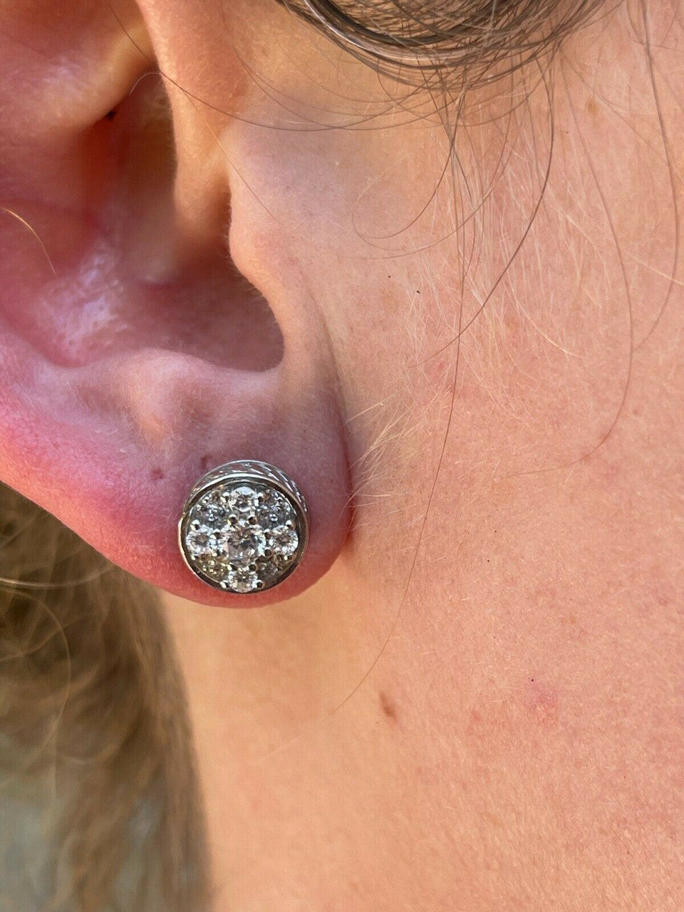 HarlemBling Real 925 Silver Iced Diamond Cluster Mens Ladies Hip Hop Earrings Large Studs