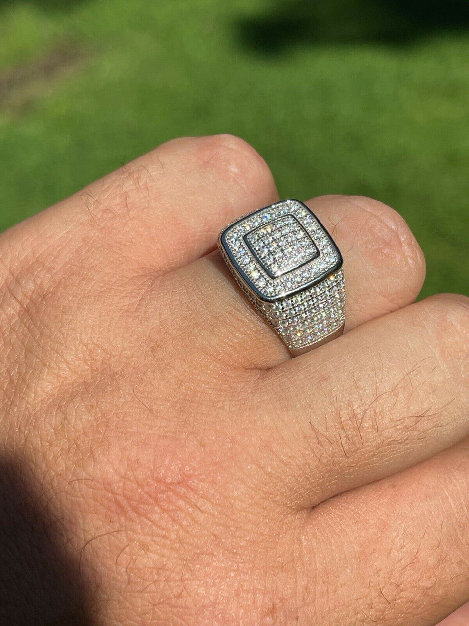 HarlemBling Real 925 Silver Mens Hip Hop Iced 1.8ct Moissanite Ring - Passes Diamond Tester