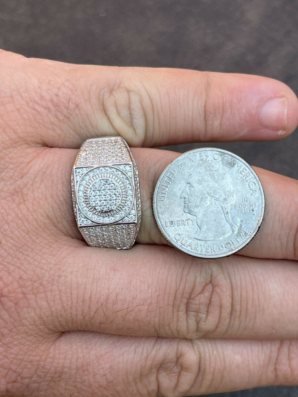 HarlemBling Real 925 Silver Mens Hip Hop Iced MOISSANITE Ring - Passes Diamond Tester W GRA