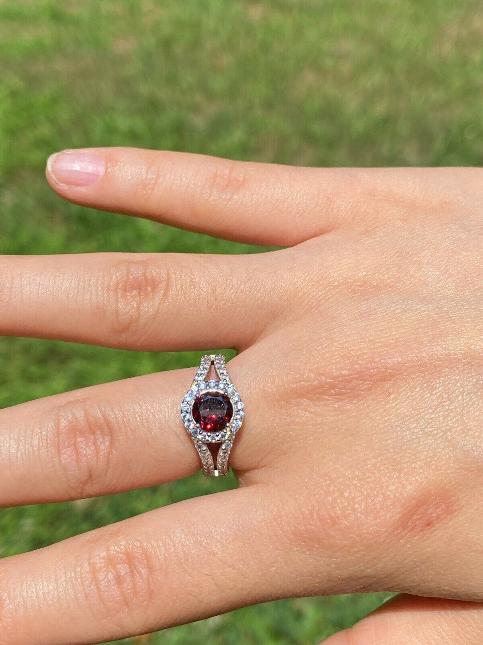 HarlemBling Real 925 Silver Red Ruby and Diamond Ring Pendant Necklace and Earrings Jewelry Set