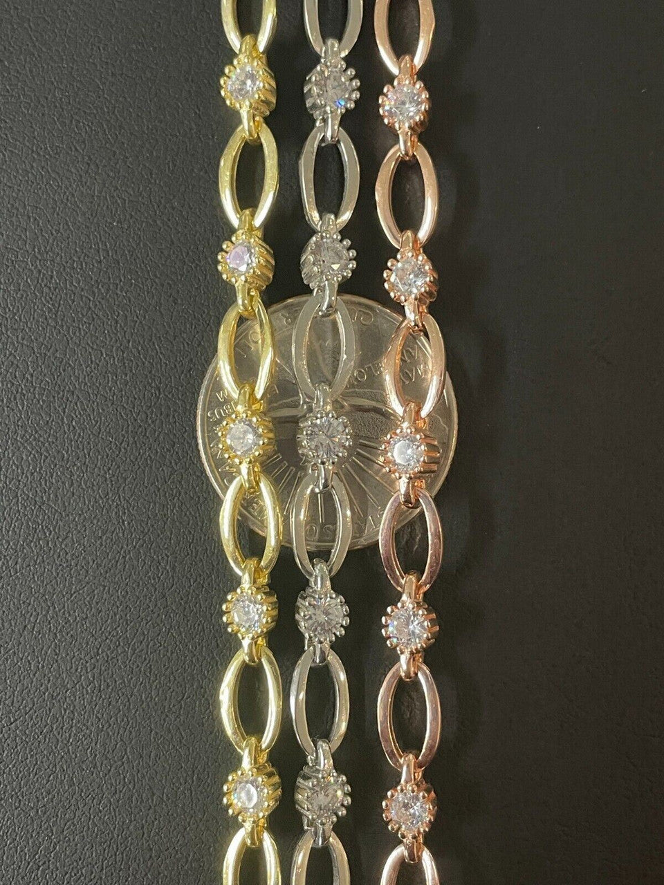 HarlemBling Real 925 Silver Yellow Rose Gold Plated Paperclip W/ Stone Iced Crystal Bracelet