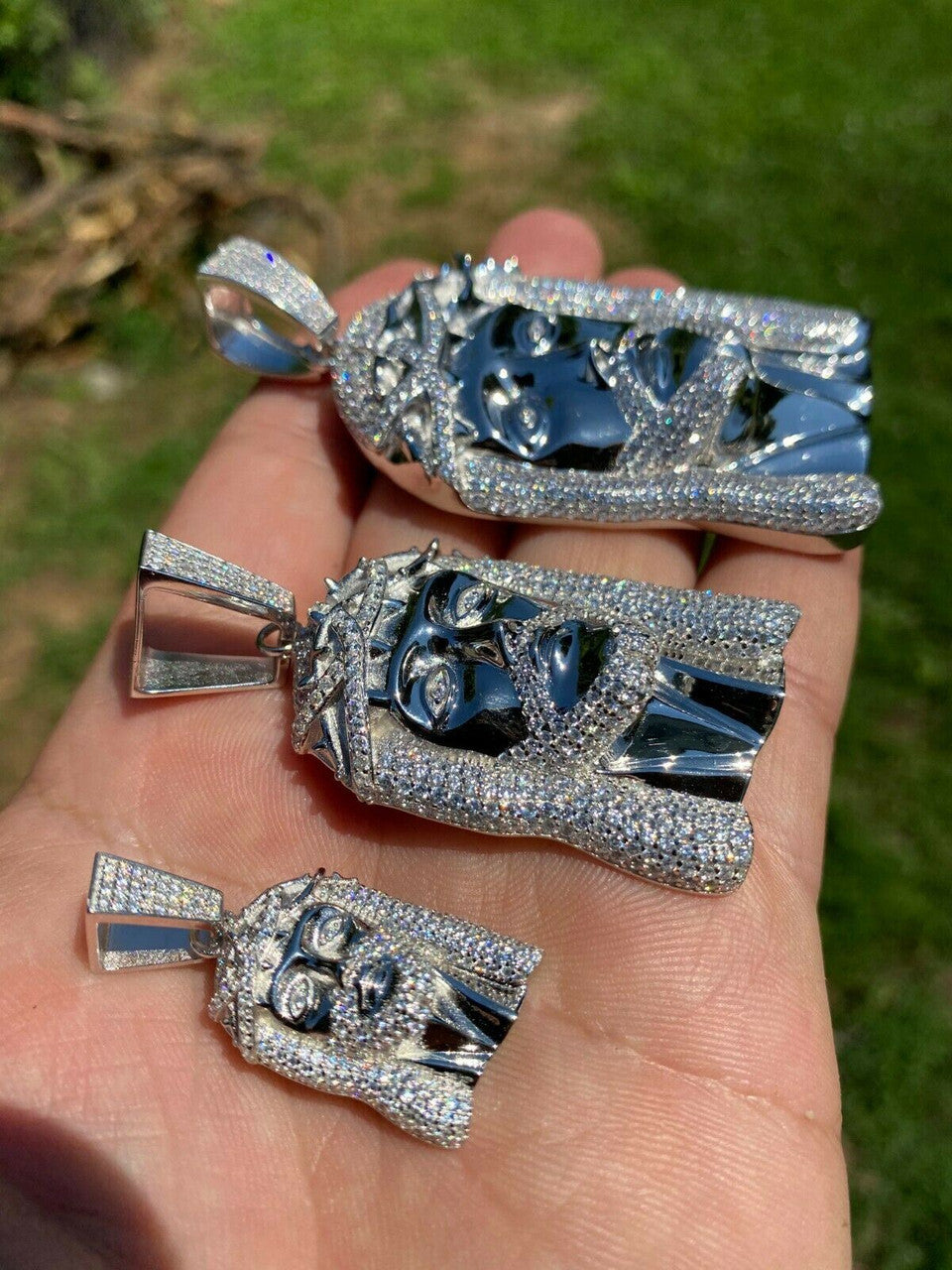 HarlemBling Real 925 Sterling Silver Icy Jesus Piece Flooded Out Pendant Iced Mens Necklace