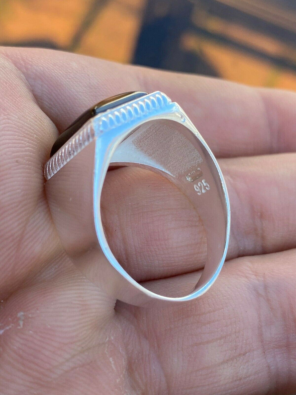 HarlemBling Real Mens Solid 925 Sterling Silver Tigers Eye Signet Ring Sz 7 8 9 10 11 12 13