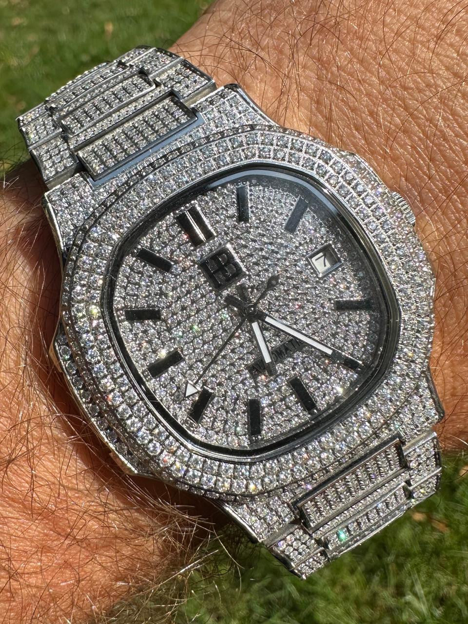 Real Mens Watch Fully Iced Blinged Stainless Steel Bust Down Out