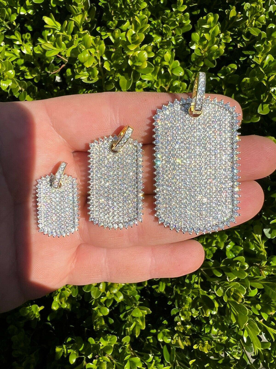 HarlemBling Real MOISSANITE 14k Gold Vermeil Silver Dog Tag Iced Hip Hop Pendant Necklace