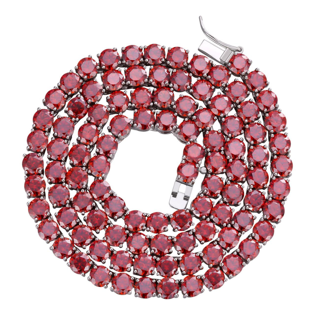 Real Ruby Red MOISSANITE 5mm Tennis Chain 925 Silver Iced Necklace