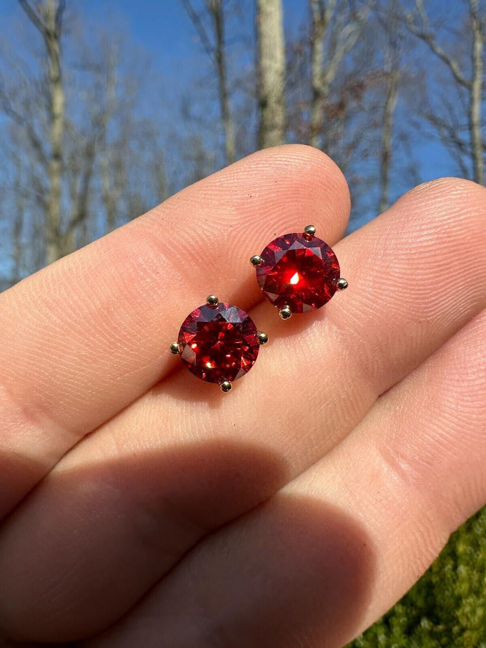 HarlemBling Real Ruby Red Moissanite Screwback Stud Earrings 14k Gold Over 925 Silver 3-8mm