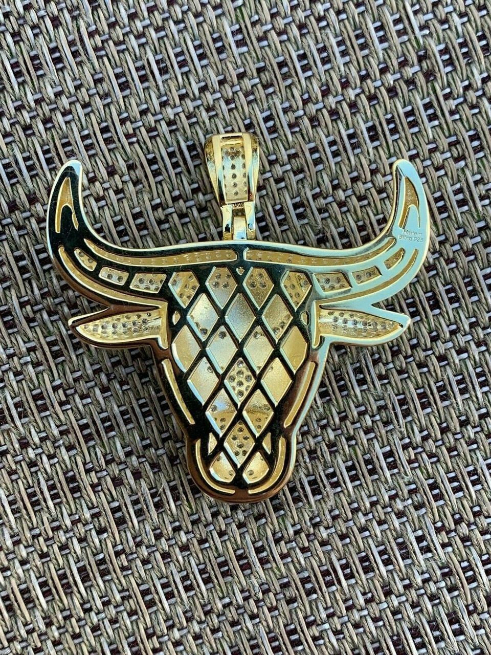 HarlemBling Real Solid 925 Silver Chicago Bulls Iced Pendant Chain 1.5x1.5 Icy Jordan Piece