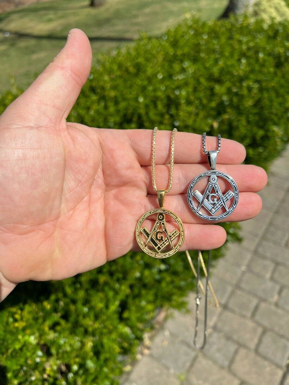 HarlemBling Real Solid 925 Silver / Gold Round Freemason Masonic Medallion Pendant Necklace