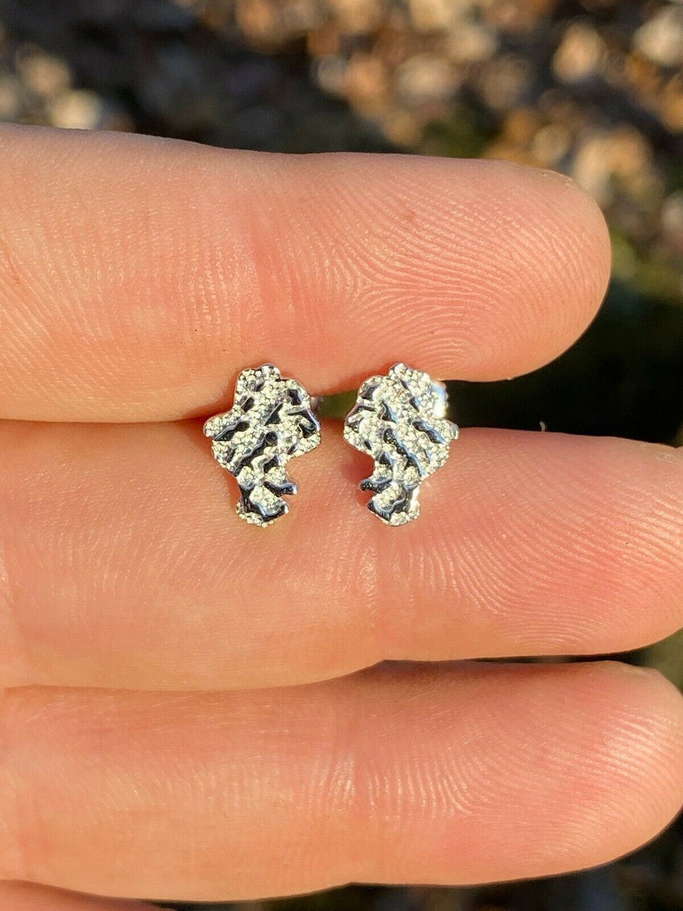 HarlemBling Real Solid 925 Sterling Silver Men Ladies Gold Nugget Small Earrings Plain Studs