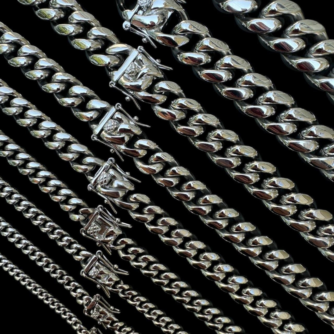 Real Solid Stainless Steel Miami Cuban Link Chain Necklace Box