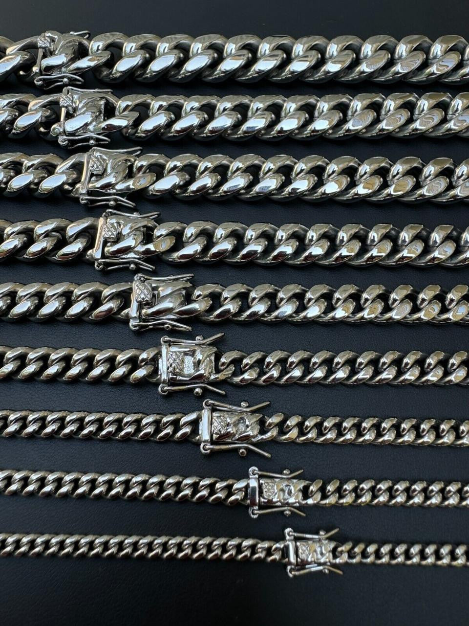 HarlemBling Real Solid Stainless Steel Miami Cuban Link Chain Necklace Box Clasp 4-18mm