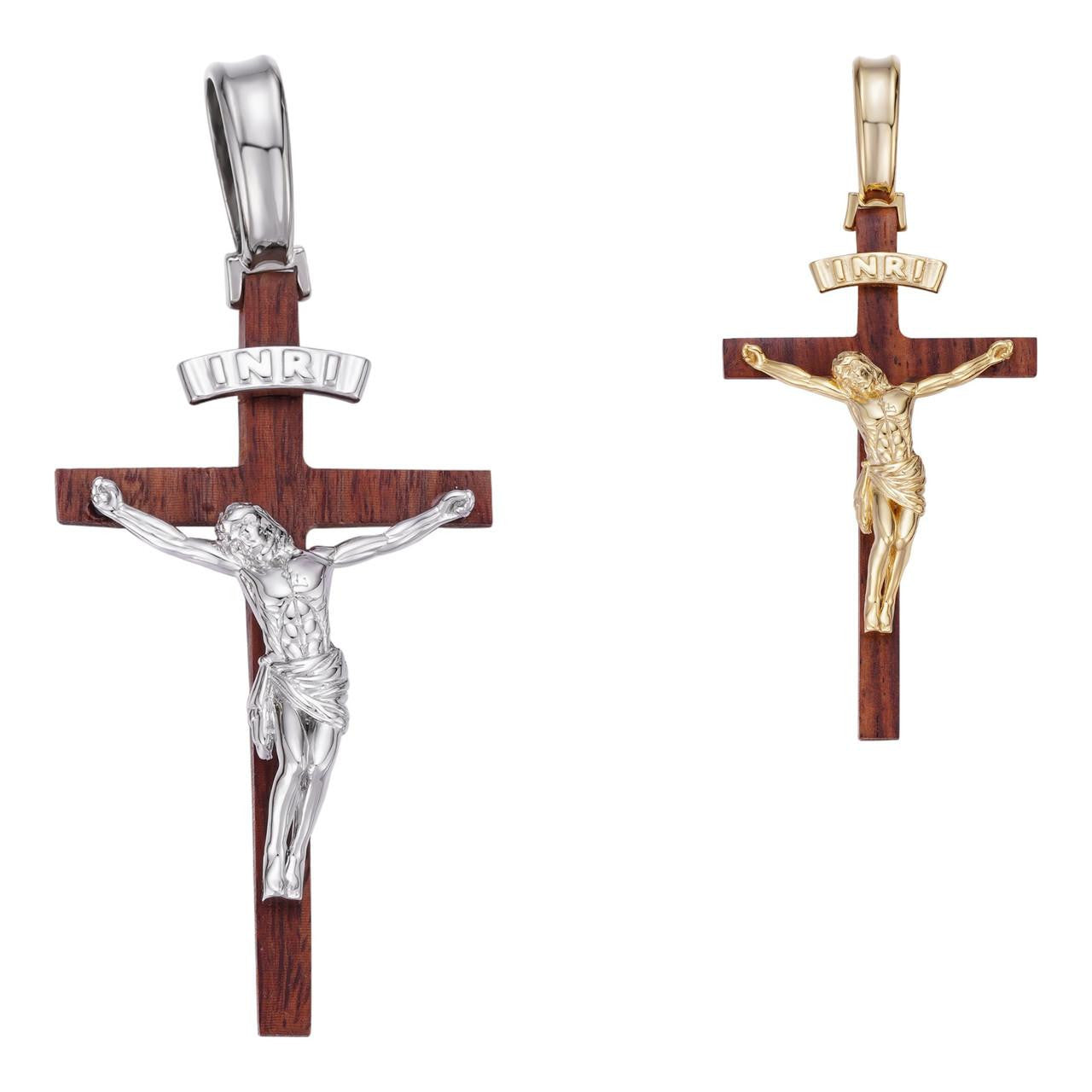 Mens Real 925 Silver & Red Cherry Walnut Wood Jesus On Cross