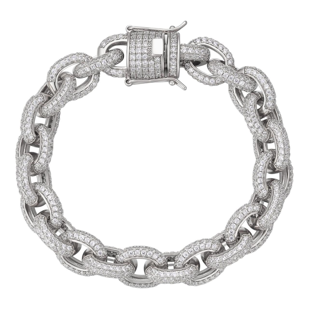 Mens Thick Hip Hop Rapper Rolo Bracelet Solid 925 Silver Diamonds 