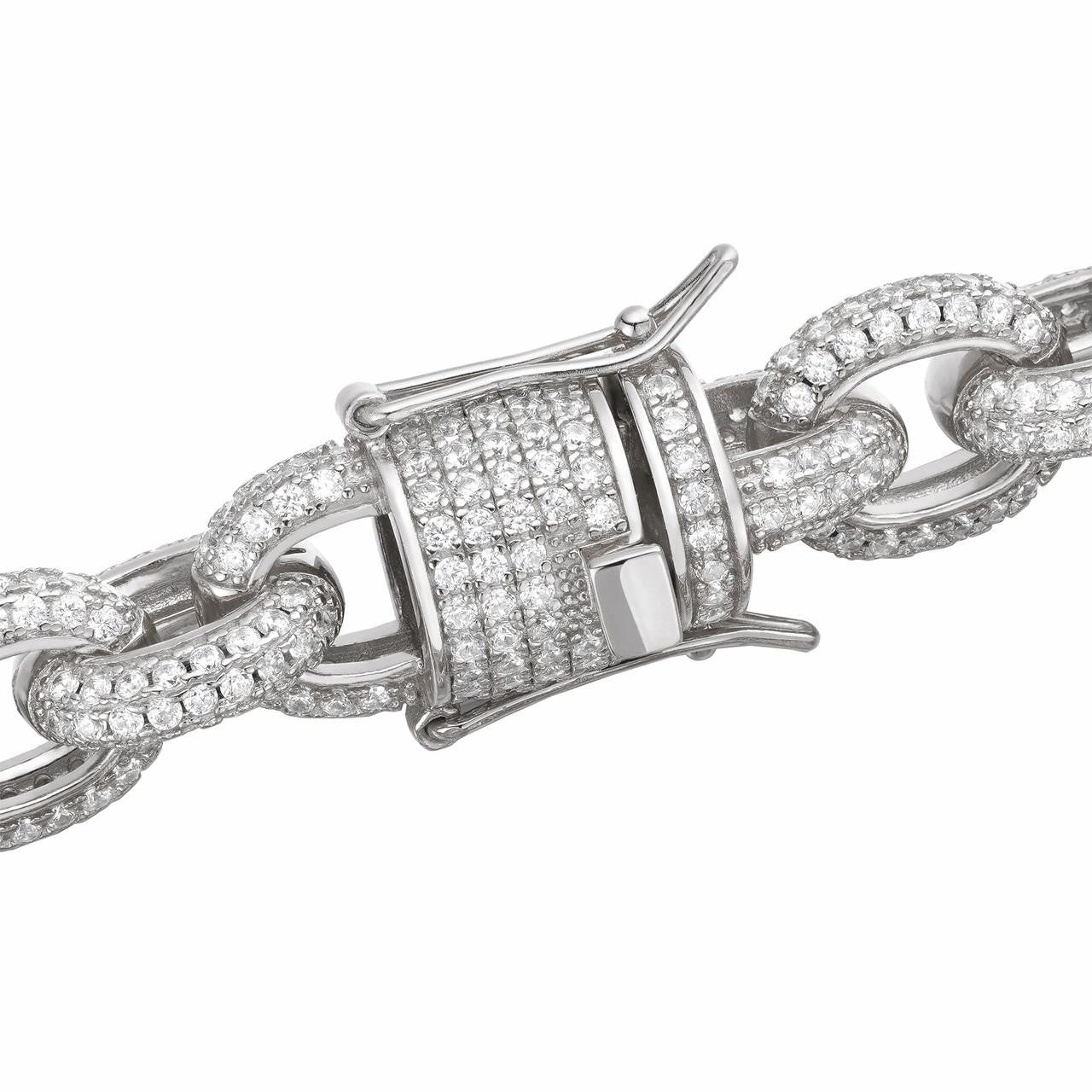 HarlemBling Rolo Hermes Link Chain Necklace Iced Out CZ Stones - 925 Silver - 12.5mm - 16-30"