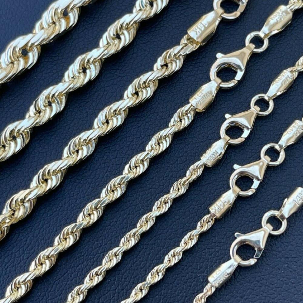 HarlemBling Rope Chain Necklace - 14k Yellow Gold - 16"-30" - 1.5mm-6mm