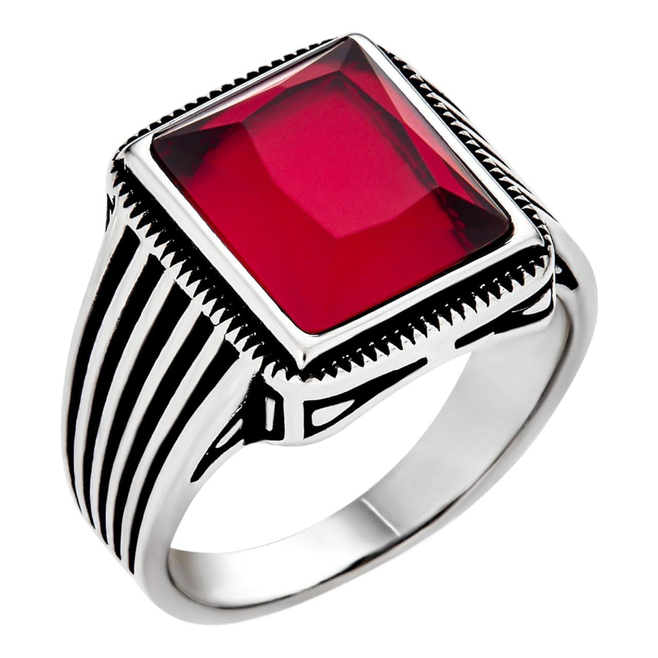 Mens Real Solid 925 Sterling Silver Ruby Red Stone Ring Size 7 8 9