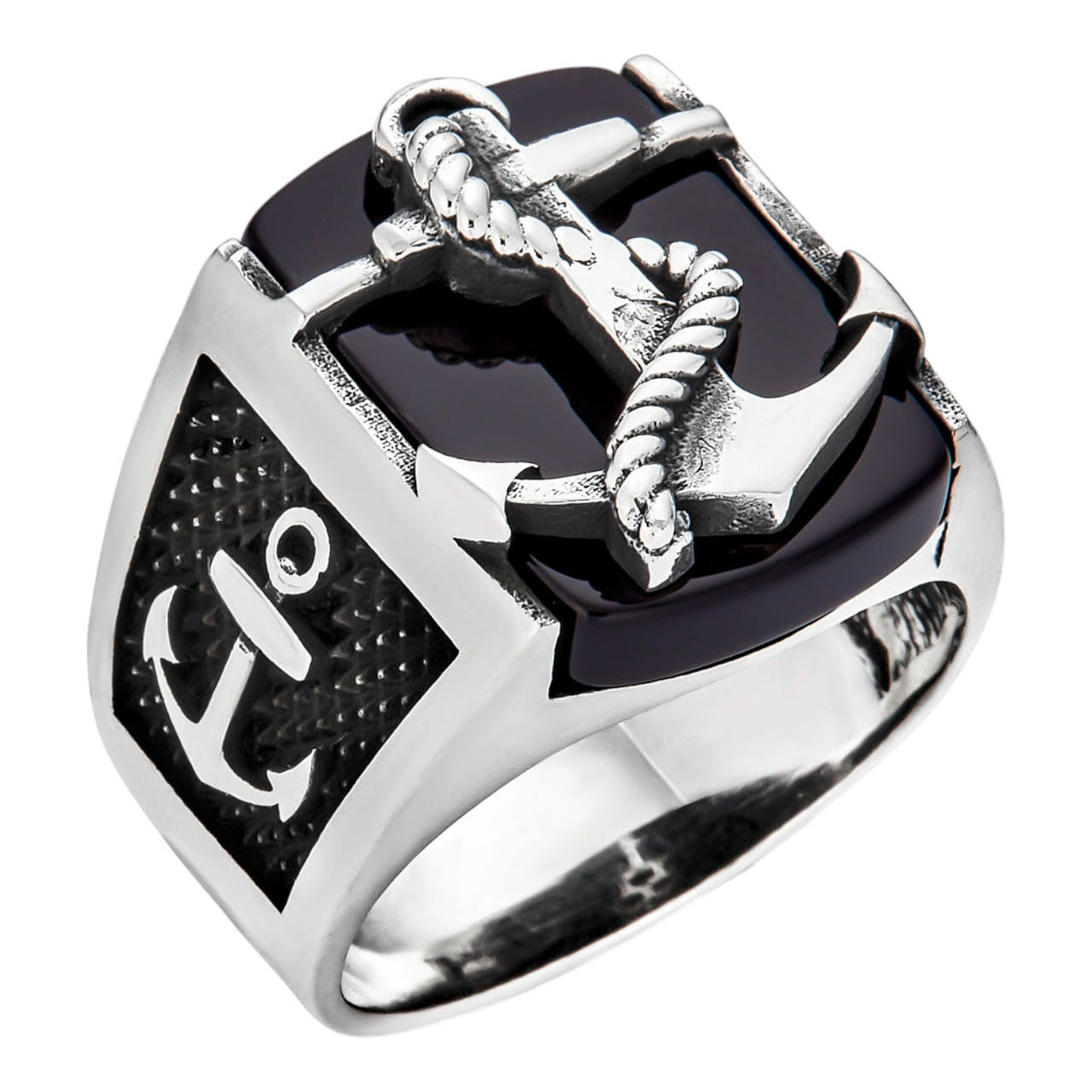 925 Sterling Silver Onyx Stone Men's Ring V9 // Silver + Black (7.5