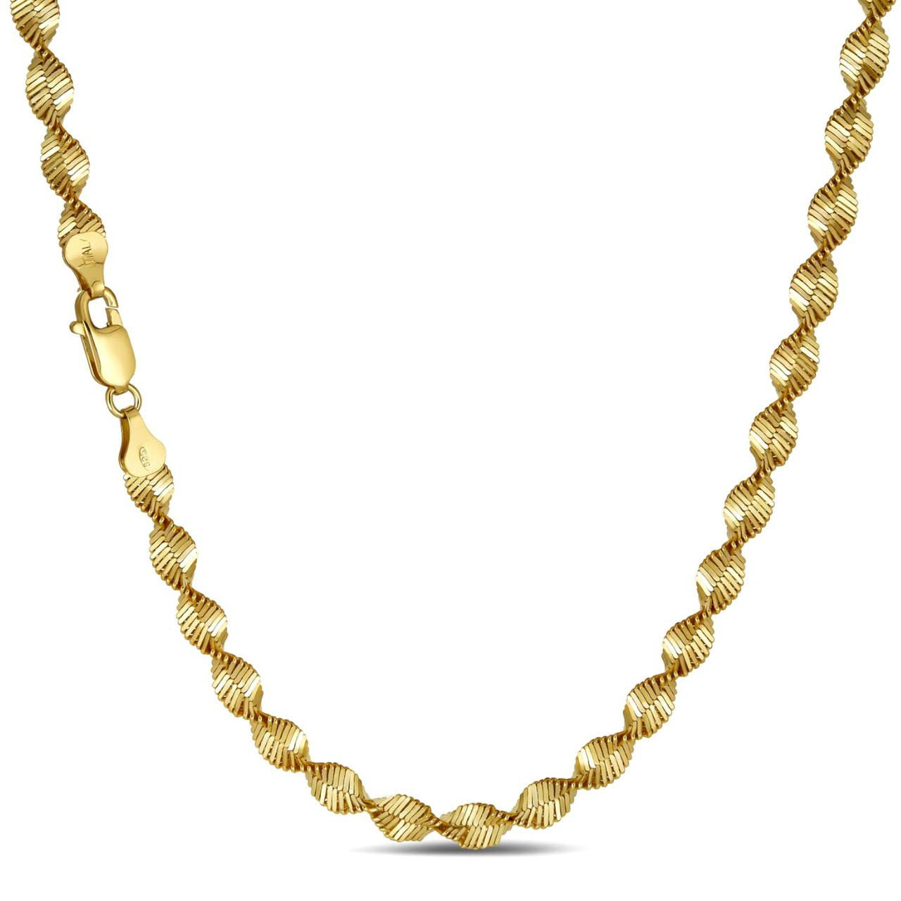 Real 14k Yellow Gold Vermeil 925 Silver 6mm Loose Singapore Rope