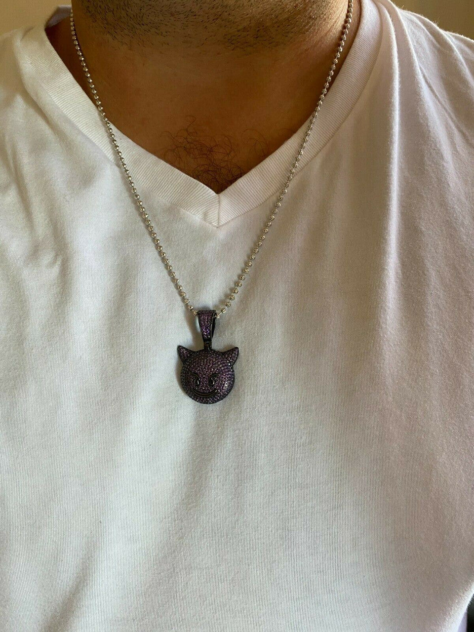 HarlemBling Smiling Devil Emoji Pendant Solid 925 Silver ICY Diamond Hip Hop Iced Diamond 1