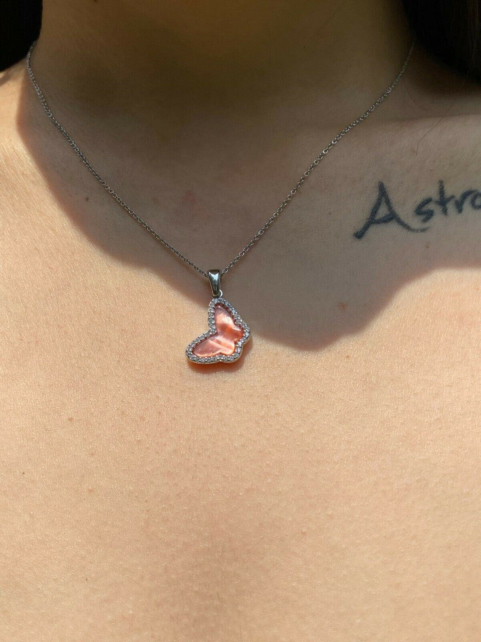 HarlemBling Solid 925 Silver Butterfly Pink Pearl Ring Necklace and Earrings Ladies Girls Set