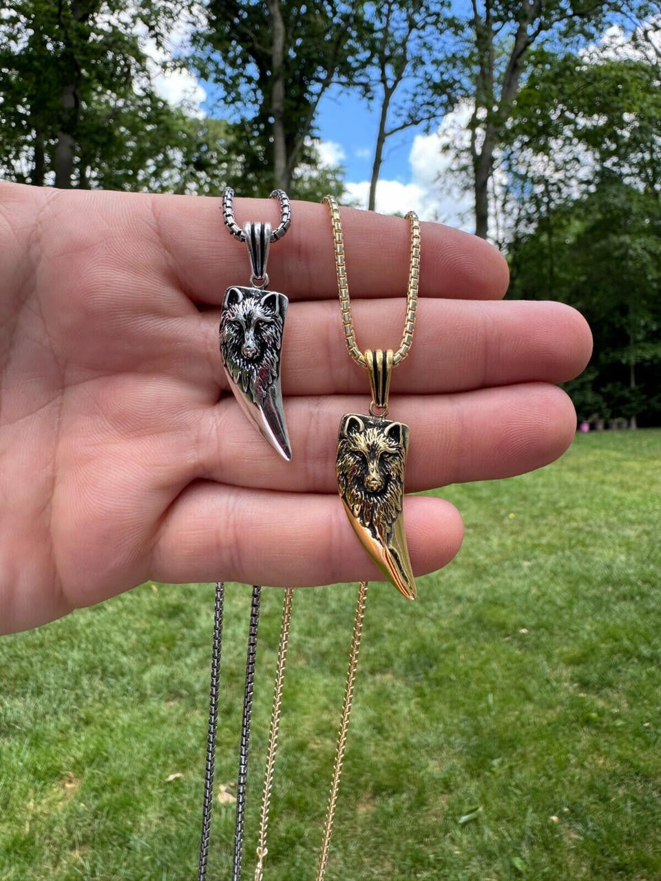 HarlemBling Solid 925 Silver / Gold Plated Oxidized Wolf Fang Tooth Viking Pendant Necklace