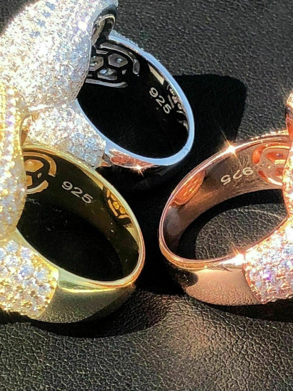 HarlemBling Solid 925 Silver Mens Hip Hop Rapper Big Diamond Pinky RING 14k Gold ICY CUSTOM