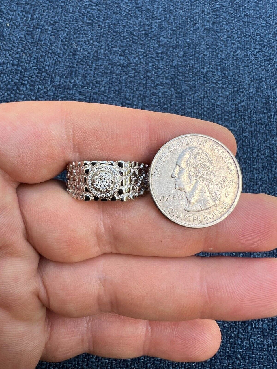 HarlemBling Solid Mens MOISSANITE Nugget Ring Real 925 Silver Iced Pinky Pass Diamond Test