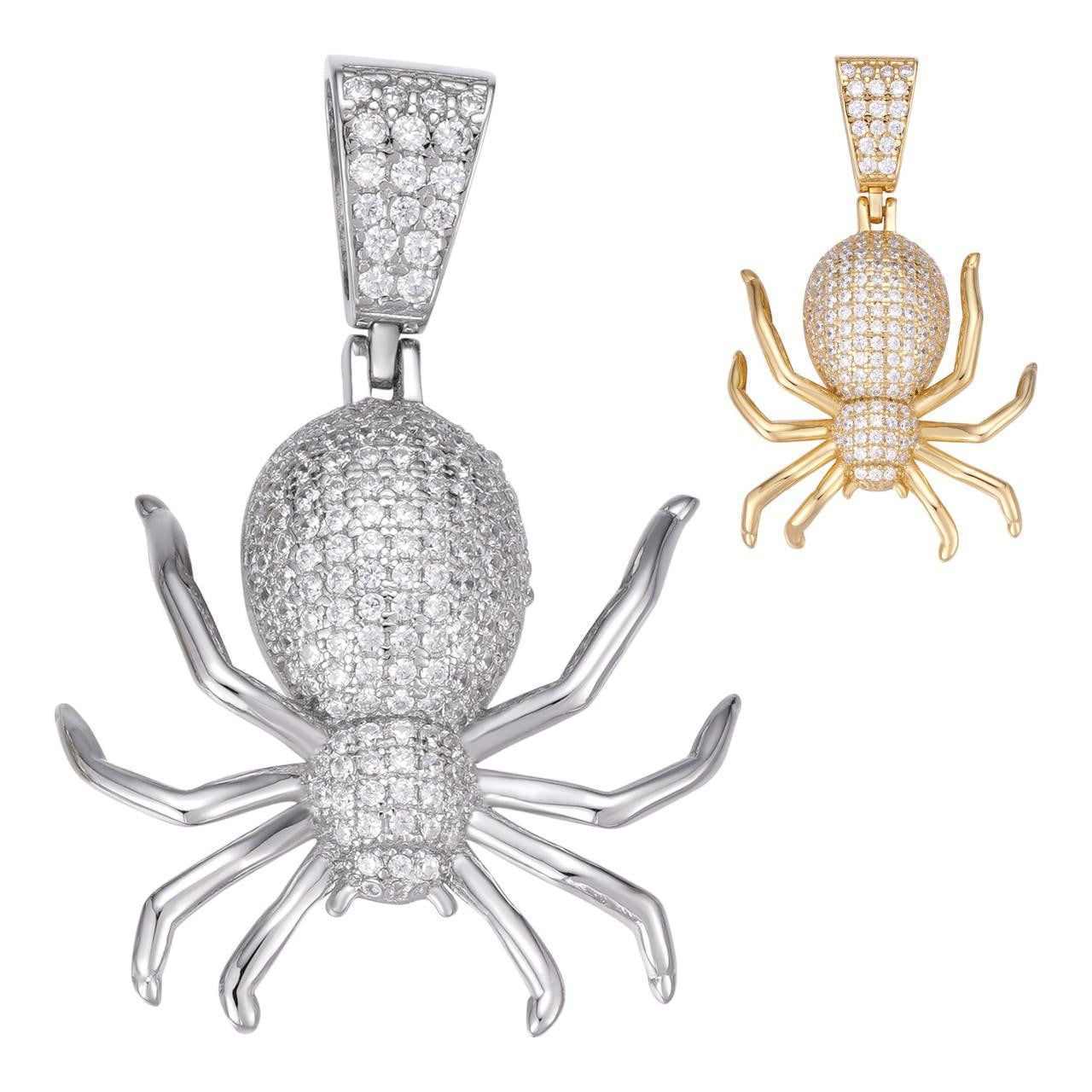 Mens Ladies Real 925 Sterling Silver Spider Pendant Necklace Iced 