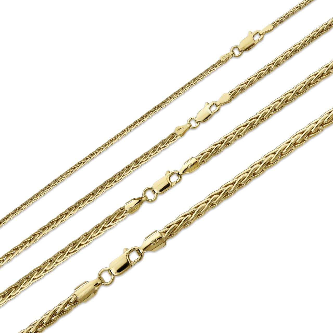 Real 14k Gold Plated 925 Sterling Silver Spiga Rope Wheat Chain