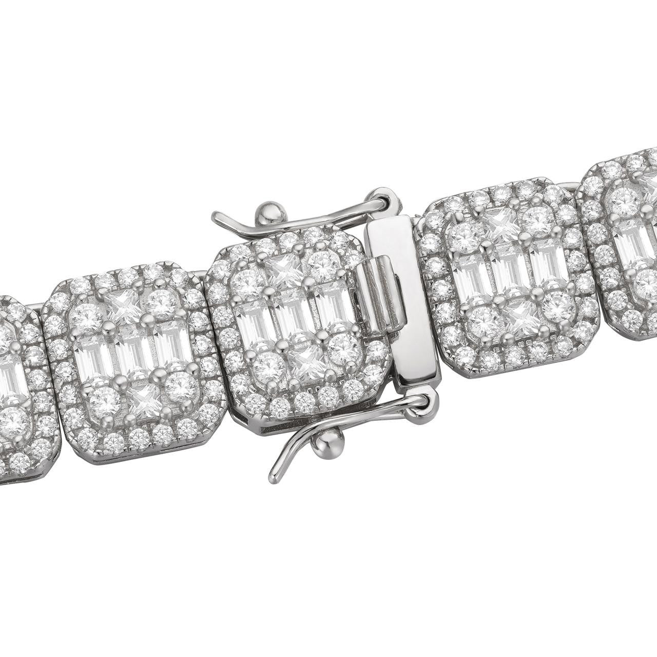 HarlemBling Square Big Boy Link Chain Necklace Iced Out CZ Stones - 925 Silver - 11mm - 18-30"