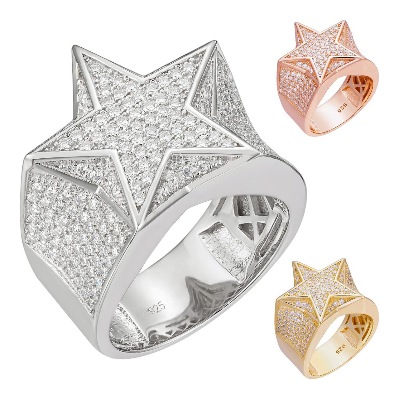 Star Ring Diamond Pinky Solid 925 Sterling Silver 14k Gold / Rose