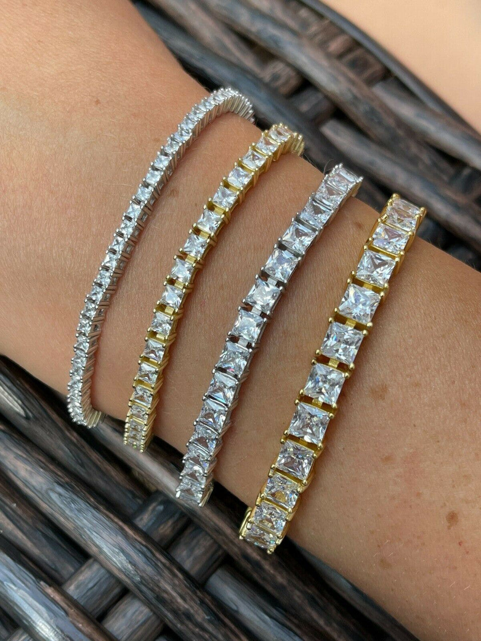 HarlemBling Tennis Bracelet Real 925 Sterling Silver Single Row Princess Square Iced Diamond