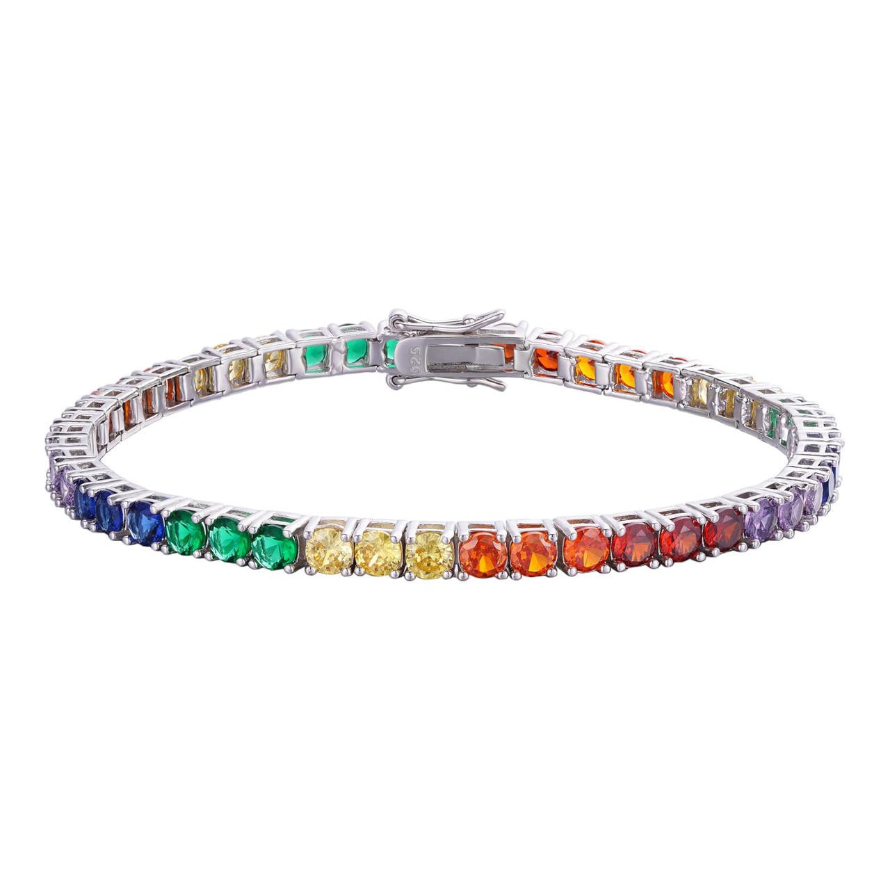 Pulsera De Tenis Ajustable De Plata 925 Con Circonitas De Colores, Pulsera De Tenis Unisex - España
