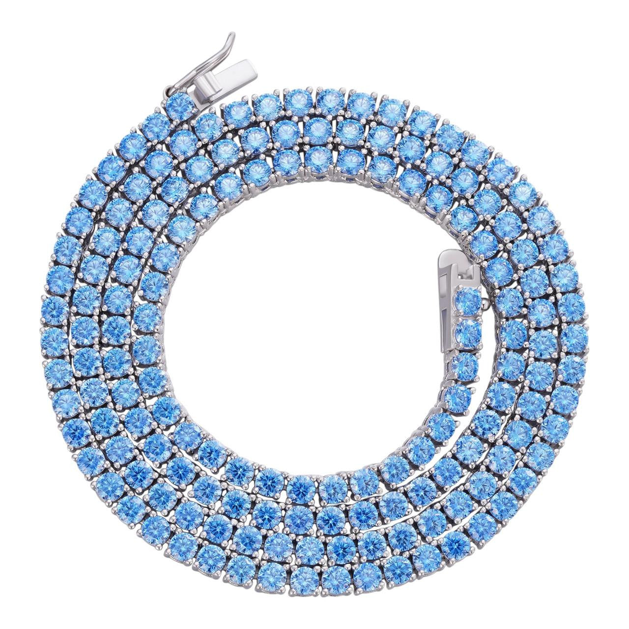 Tennis Chain Real 925 Sterling Silver Aquamarine Blue Diamond