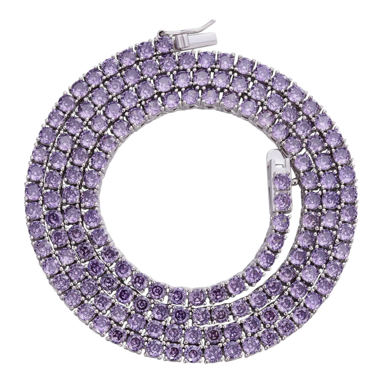 Tennis Chain Real 925 Sterling Silver Purple Amethyst Diamond