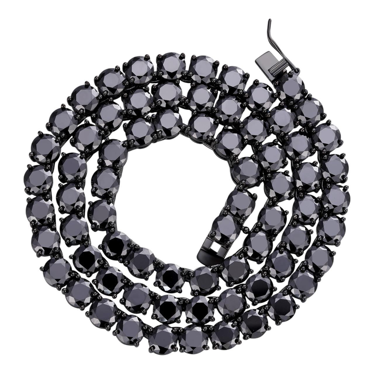 Real Black MOISSANITE 7mm Tennis Chain Black Rhodium 925 Silver