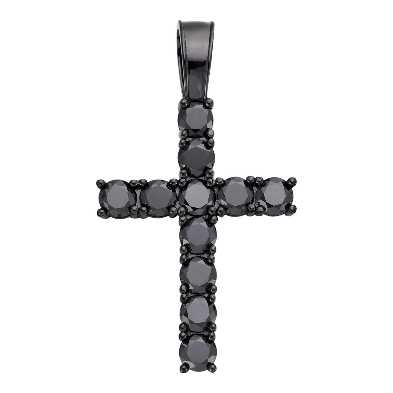 Tennis Chain W. Cross Solid Real 925 Sterling Silver 4mm Black