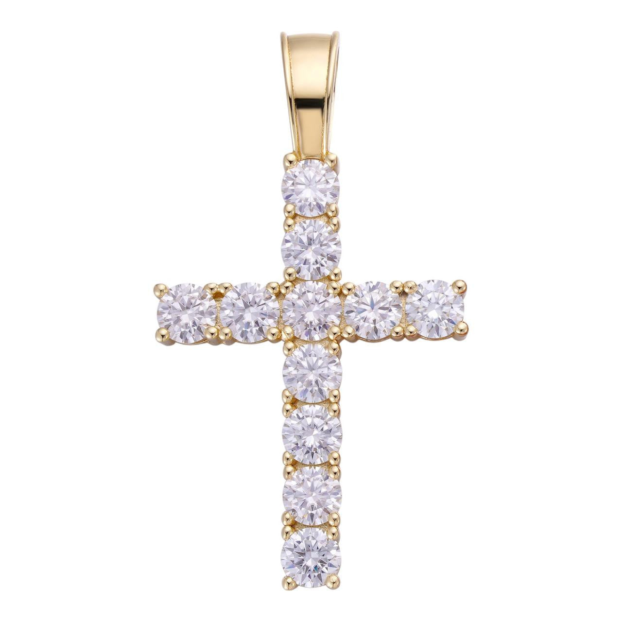 Solid 925 Sterling & 14k Gold Silver Tennis Cross Pendant Diamond