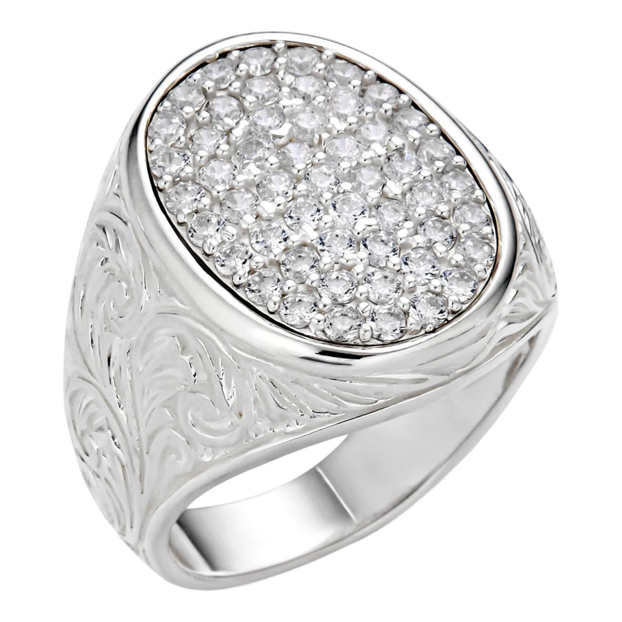 Large Oval Mens Real Solid 925 Sterling Silver Iced CZ Pinky Ring