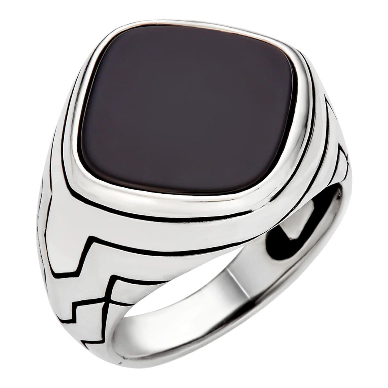 Solid 925 Sterling Silver Diamond Shape Black Onyx Mens Signet