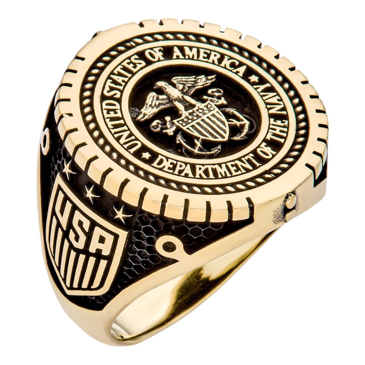 Mens 14k Gold Vermeil 925 Sterling Silver US Navy Military Sailor