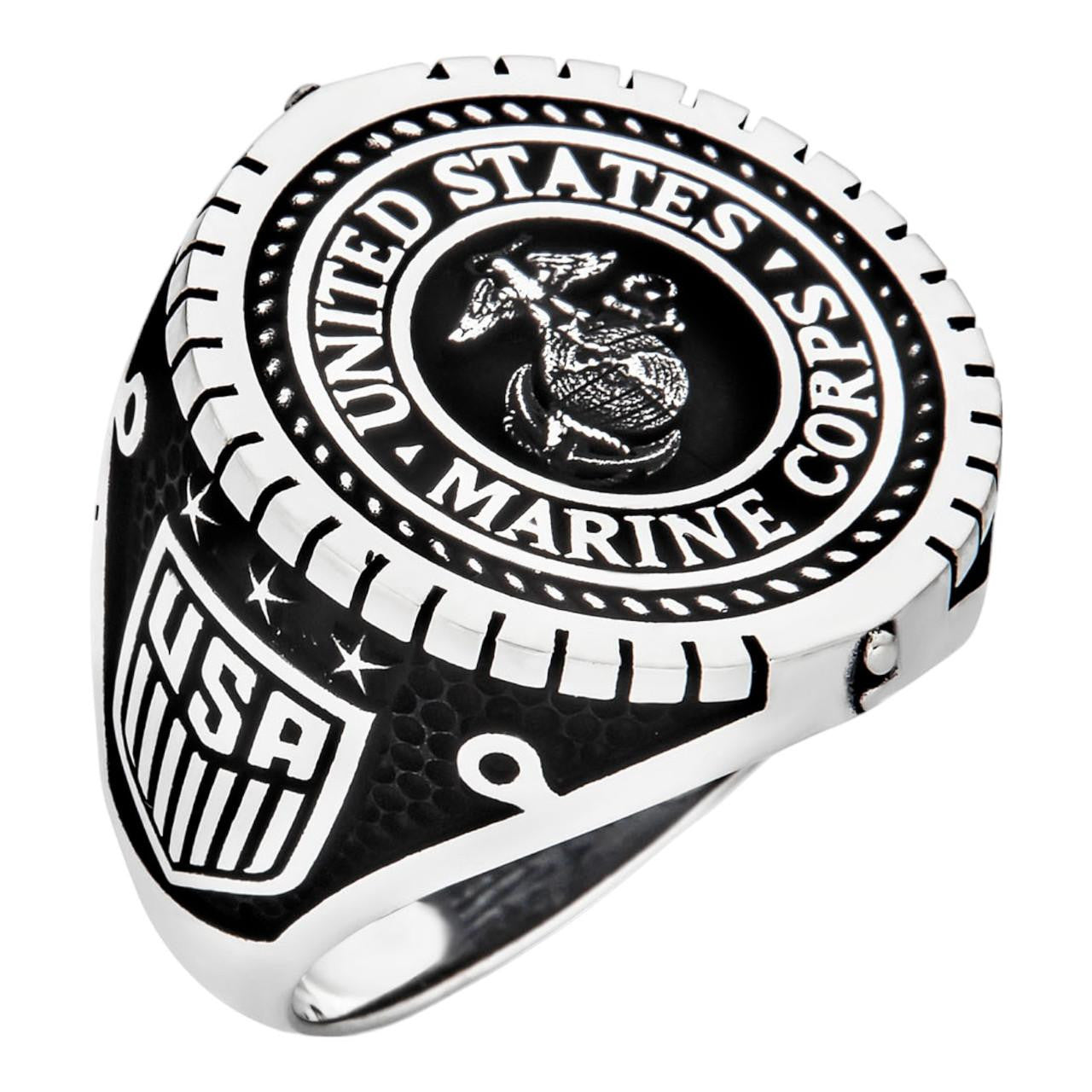 Mens Real Solid 925 Sterling Silver US Marine Corps Sempre Fi Ring