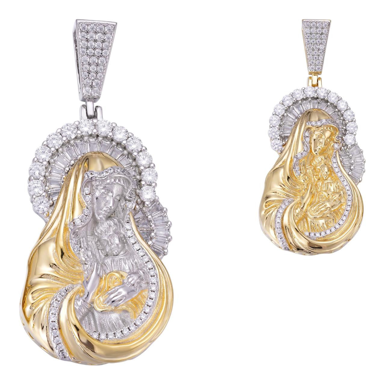 Ciondolo Vergine Maria 3D Placcato Oro 14K Su Argento 925 Con Zirconi - H&J Jewelry - Foto 2