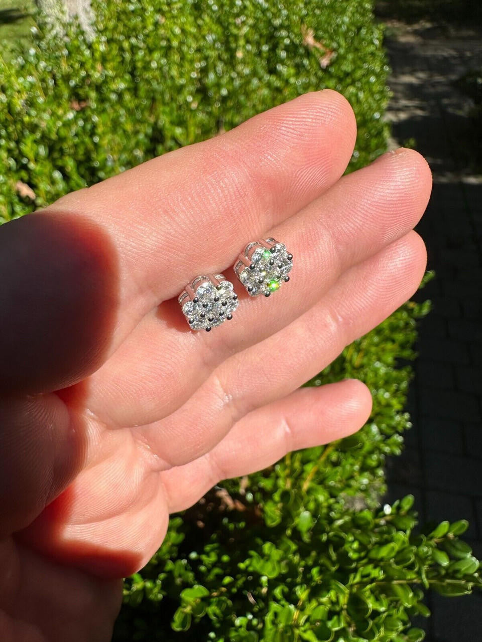 HarlemBling VVS Moissanite Studs Cluster Flower Set Earrings Real 925 Sterling Silver 6-11mm